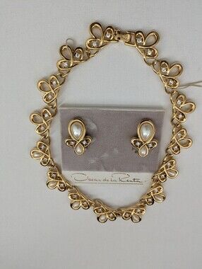 Oscar De La Renta Gold-plated Pearl Teardrop Necklace & Earrings Set